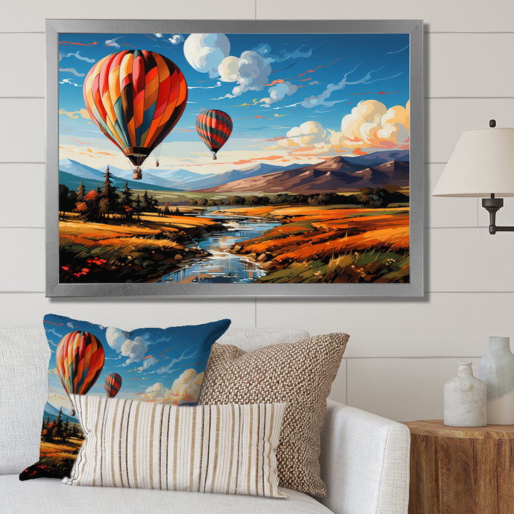 Orange Hot Air Ballon Bold Landscape I - Hot Air Balloon Canvas Wall Art