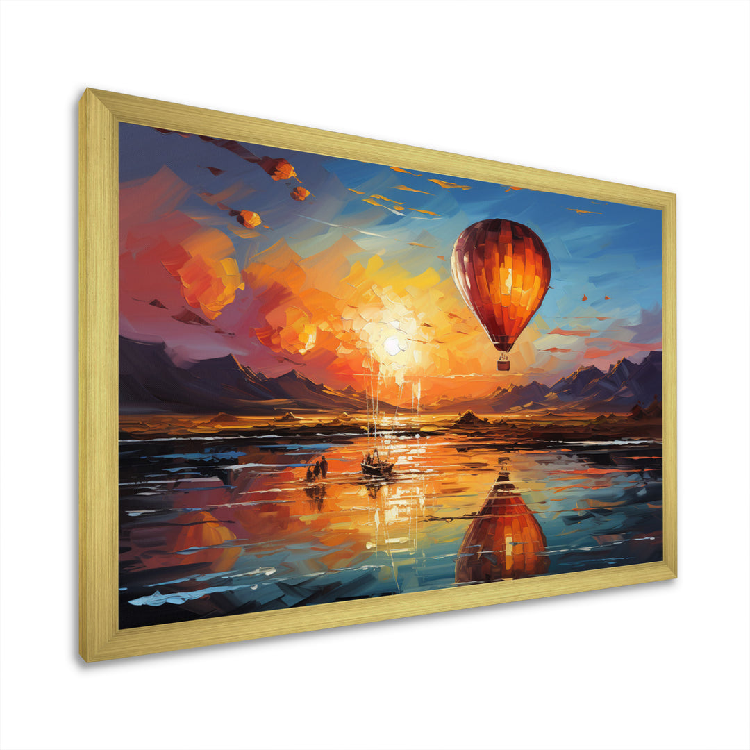 Yellow Hot Air Ballon Impressionistic - Hot Air Balloon Canvas Wall Art