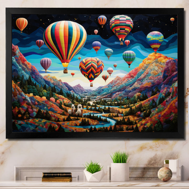 Teal Hot Air Ballon Mosaic - Hot Air Balloon Canvas Wall Art