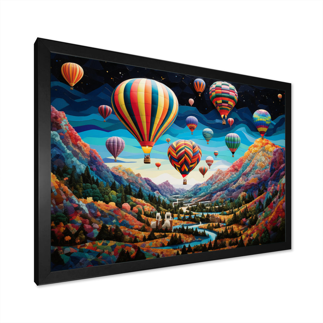 Teal Hot Air Ballon Mosaic - Hot Air Balloon Canvas Wall Art