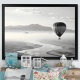Grey Hot Air Balloon Monochrome - Hot Air Balloon Canvas Wall Art