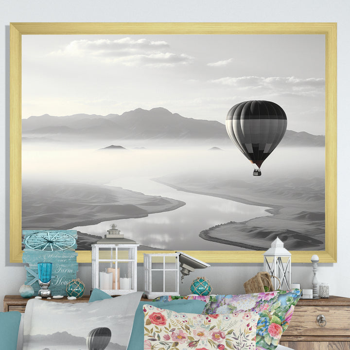 Grey Hot Air Balloon Monochrome - Hot Air Balloon Canvas Wall Art