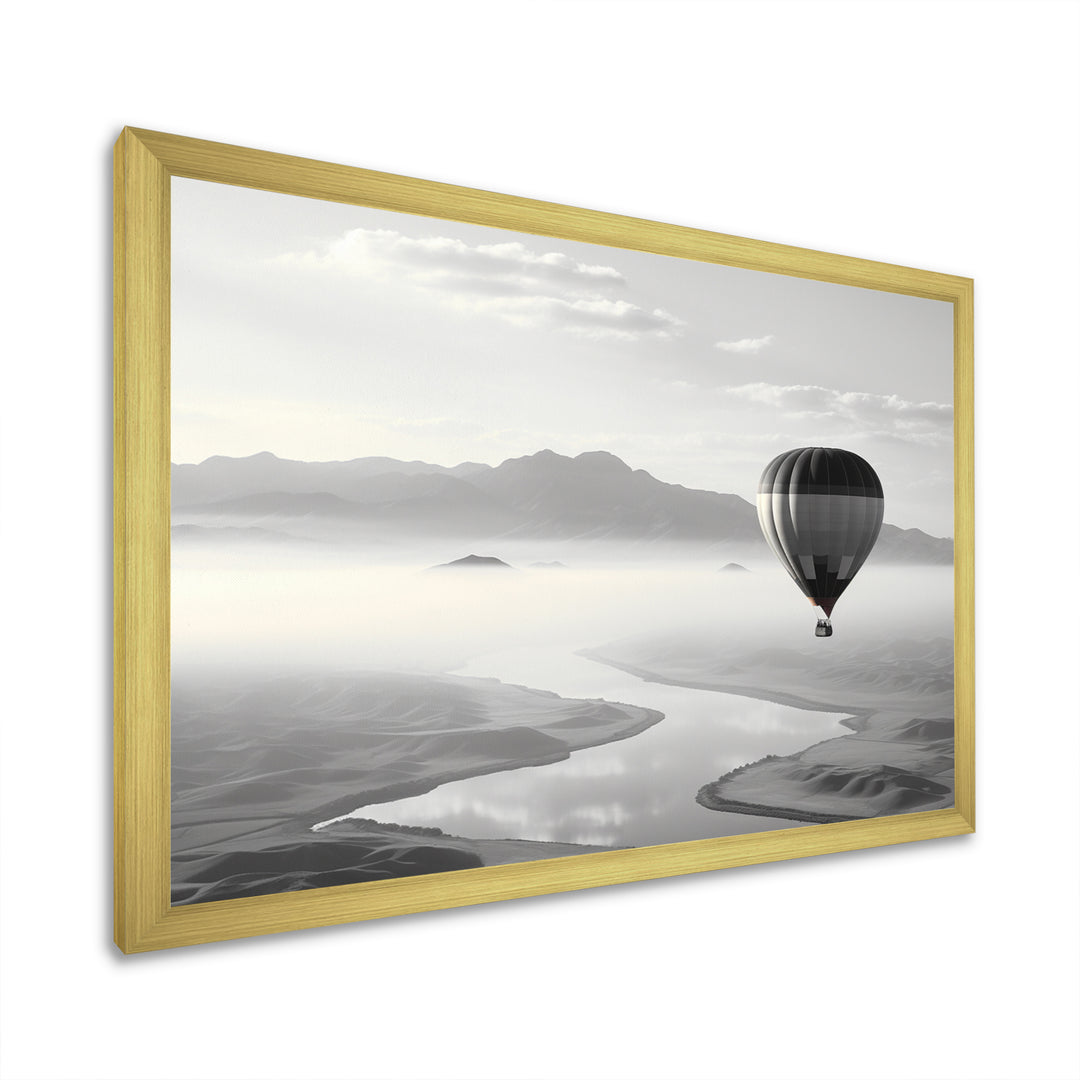 Grey Hot Air Balloon Monochrome - Hot Air Balloon Canvas Wall Art