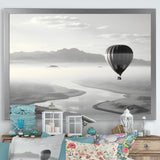 Grey Hot Air Balloon Monochrome - Hot Air Balloon Canvas Wall Art