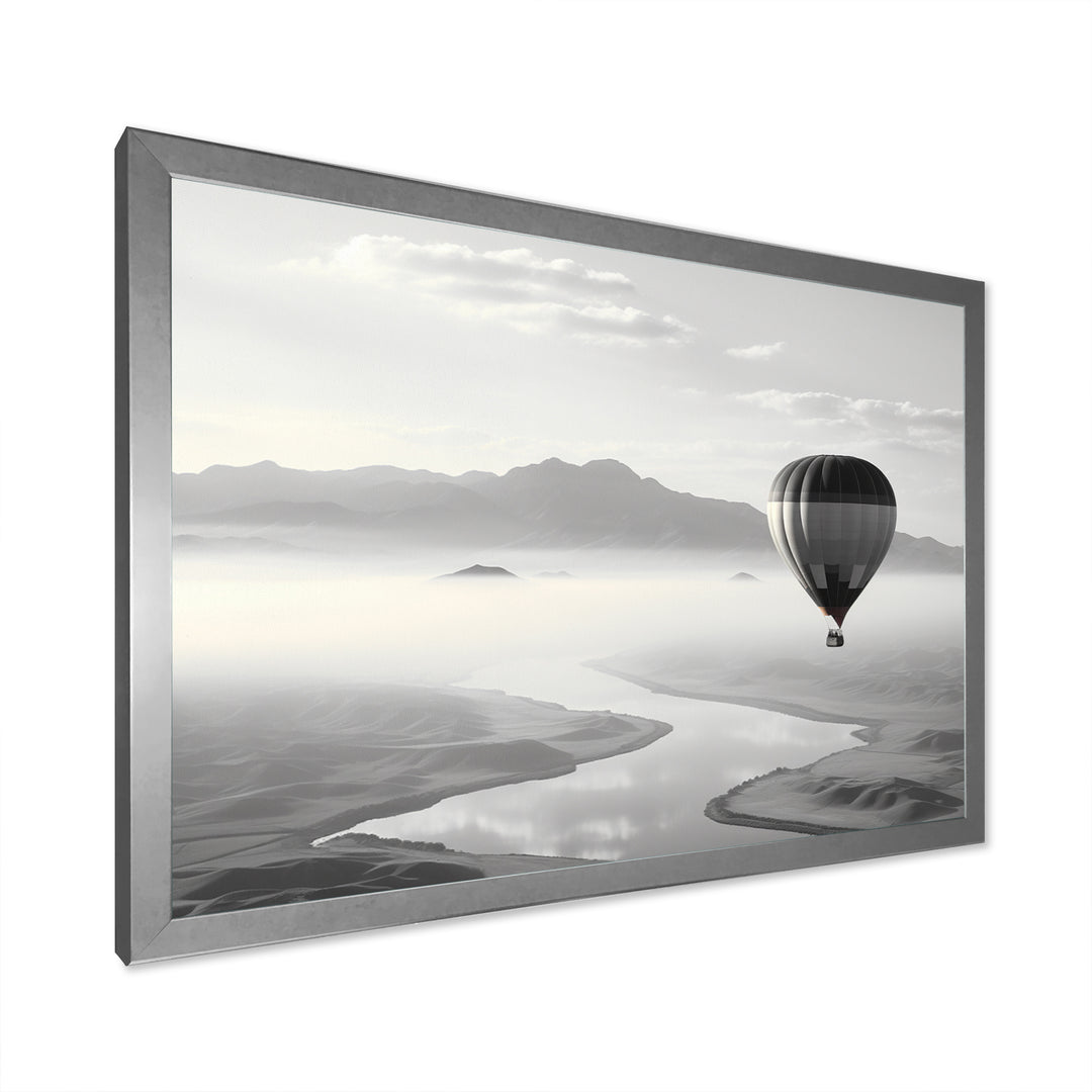 Grey Hot Air Balloon Monochrome - Hot Air Balloon Canvas Wall Art