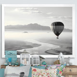 Grey Hot Air Balloon Monochrome - Hot Air Balloon Canvas Wall Art