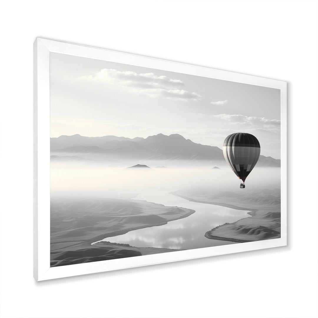 Grey Hot Air Balloon Monochrome - Hot Air Balloon Canvas Wall Art