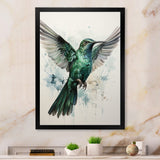 Teal Grey Hummingbird Enchanting Hum - Hummingbird Living Room Wall Art