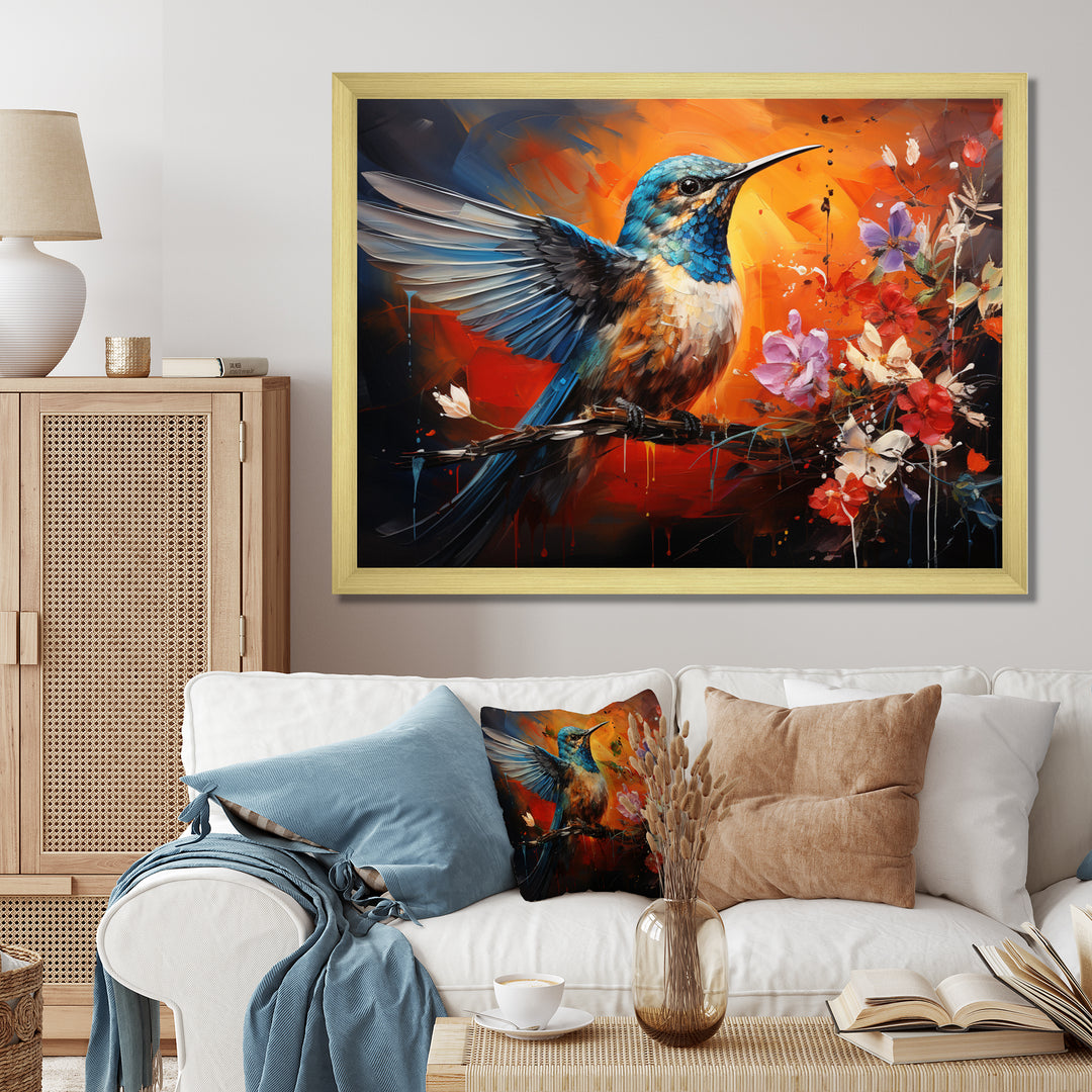 Teal Orange Hummingbird Enchanting Hum Collage - Hummingbird Bedroom Wall Art
