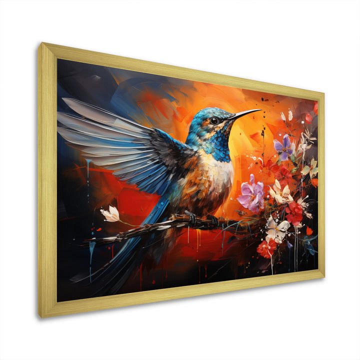 Teal Orange Hummingbird Enchanting Hum Collage - Hummingbird Bedroom Wall Art