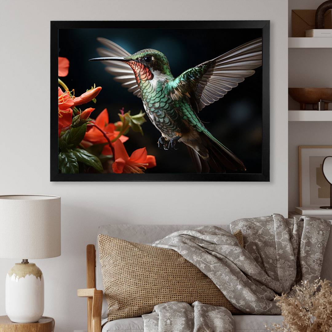 Teal Coral Hummingbird Portrait - Teal Hummingbird Wall Art
