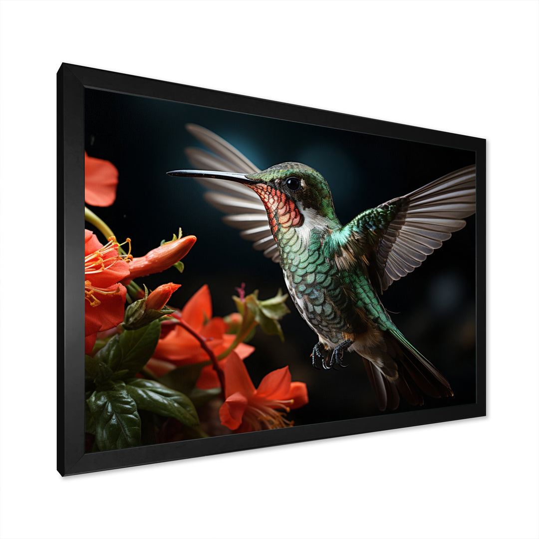 Teal Coral Hummingbird Portrait - Teal Hummingbird Wall Art