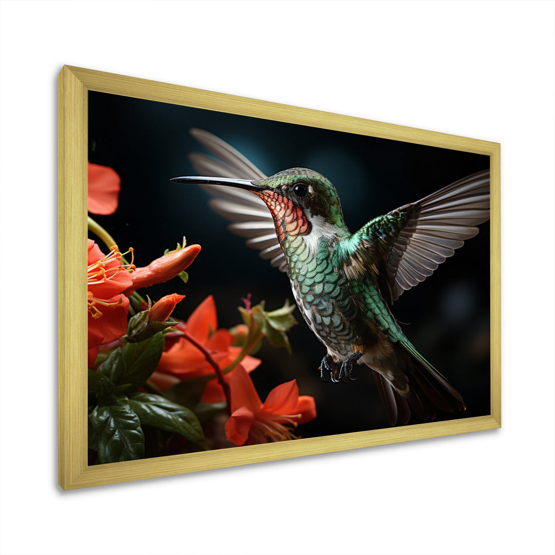Teal Coral Hummingbird Portrait - Teal Hummingbird Wall Art
