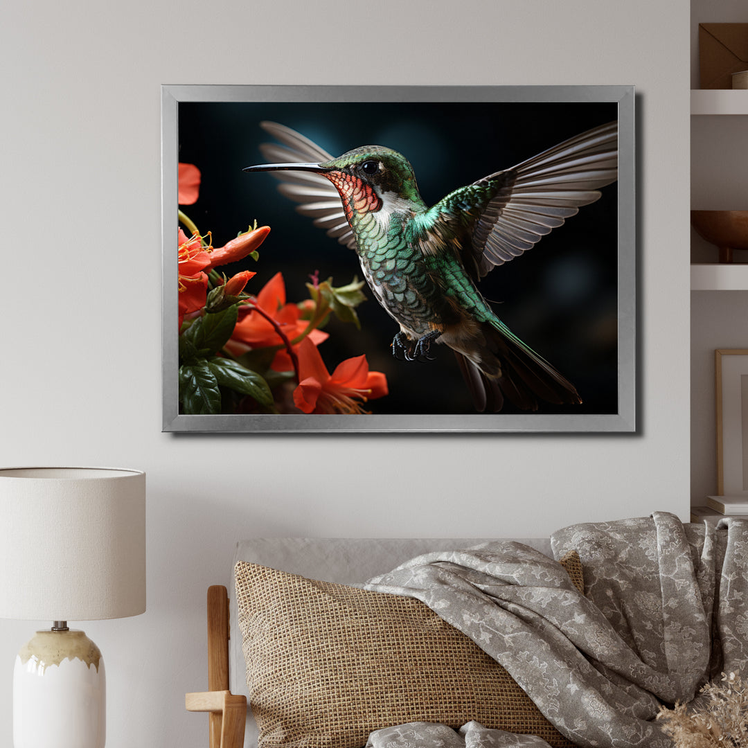 Teal Coral Hummingbird Portrait - Teal Hummingbird Wall Art
