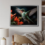 Teal Coral Hummingbird Portrait - Teal Hummingbird Wall Art