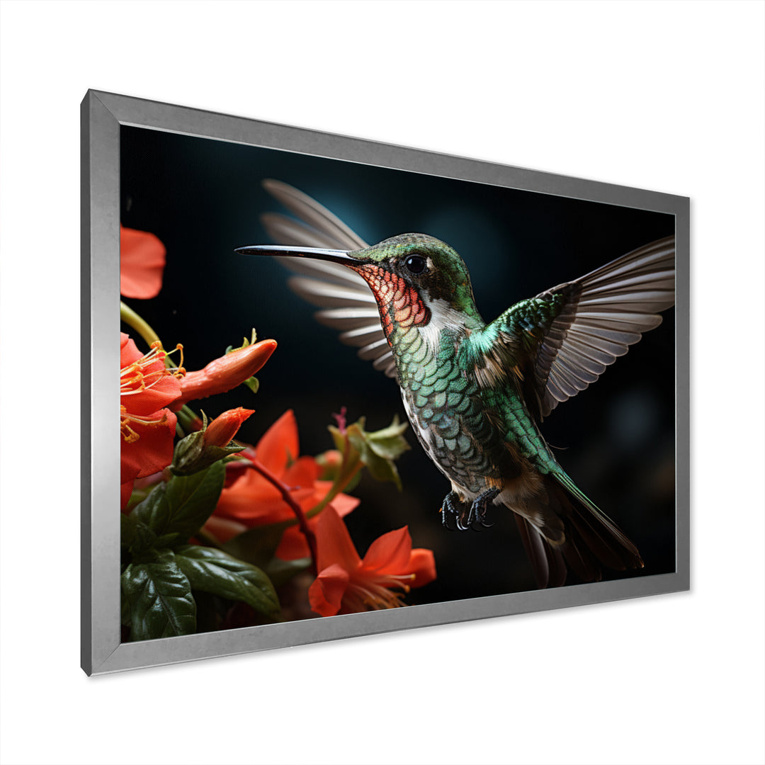 Teal Coral Hummingbird Portrait - Teal Hummingbird Wall Art