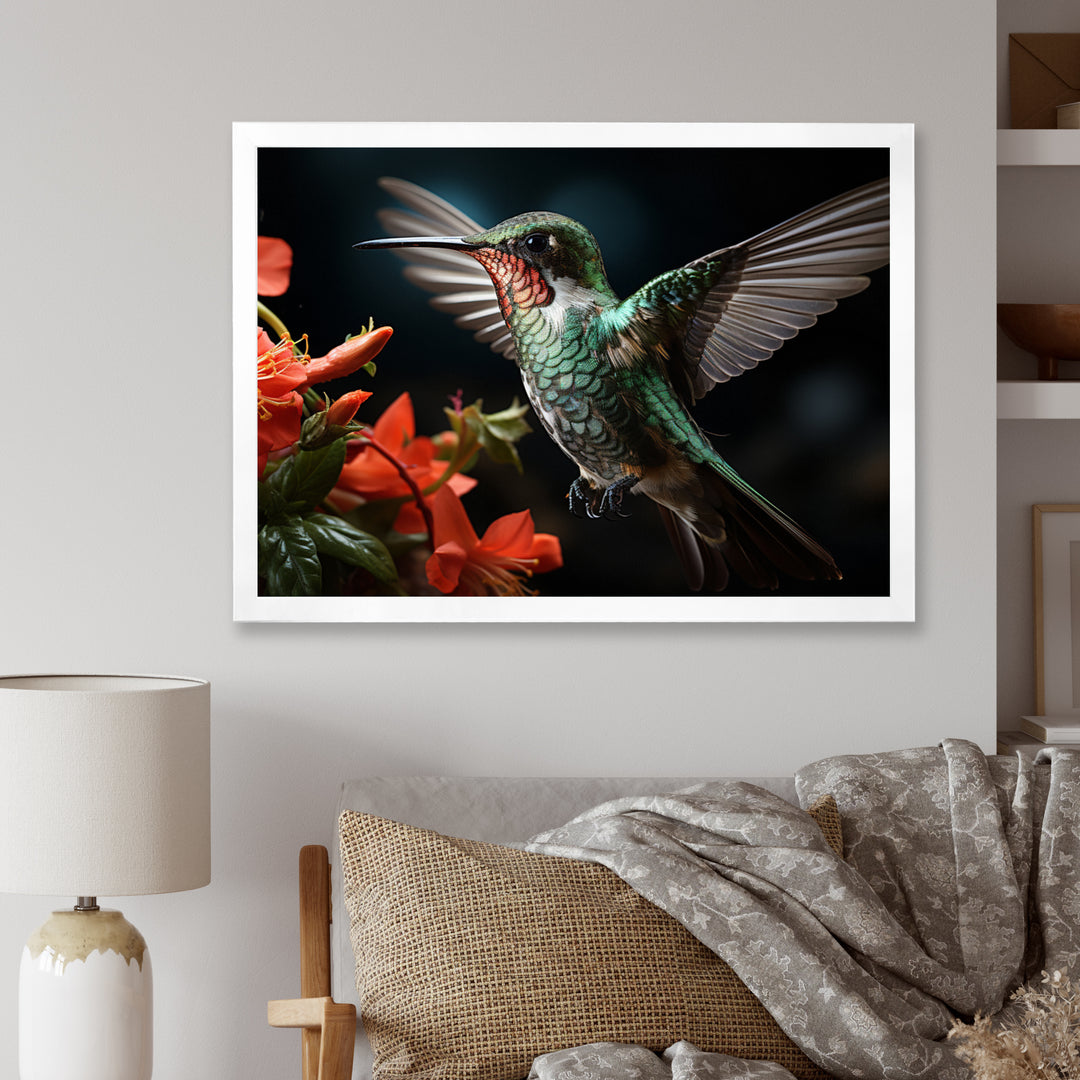 Teal Coral Hummingbird Portrait - Teal Hummingbird Wall Art