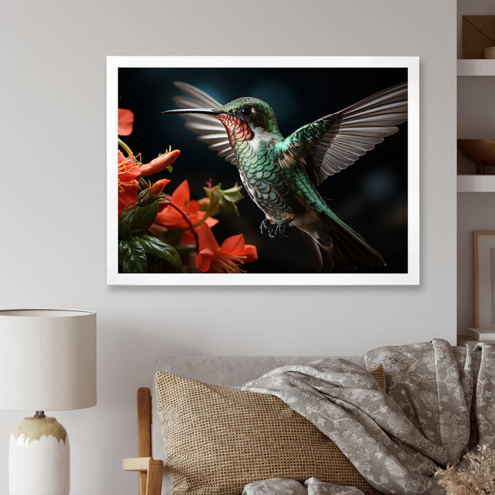 Teal Coral Hummingbird Portrait - Teal Hummingbird Wall Art