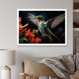 Teal Coral Hummingbird Portrait - Teal Hummingbird Wall Art