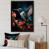 Teal Coral Hummingbird Portrait Vibrant - Teal Hummingbird Wall Art