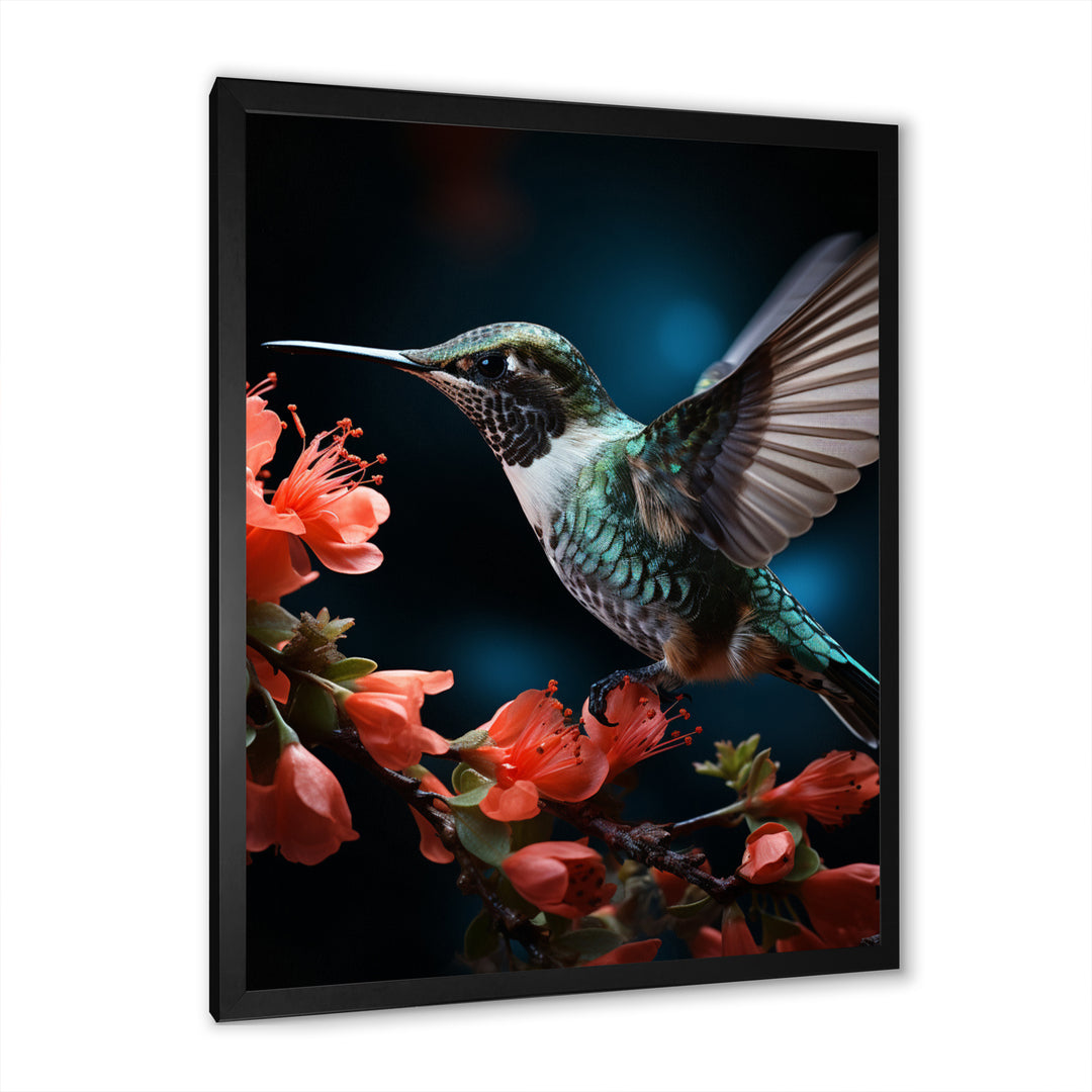 Teal Coral Hummingbird Portrait Vibrant - Teal Hummingbird Wall Art