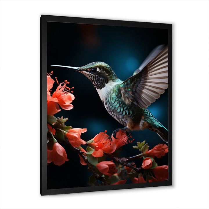 Teal Coral Hummingbird Portrait Vibrant - Teal Hummingbird Wall Art