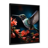 Teal Coral Hummingbird Portrait Vibrant - Teal Hummingbird Wall Art