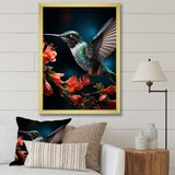 Teal Coral Hummingbird Portrait Vibrant - Teal Hummingbird Wall Art