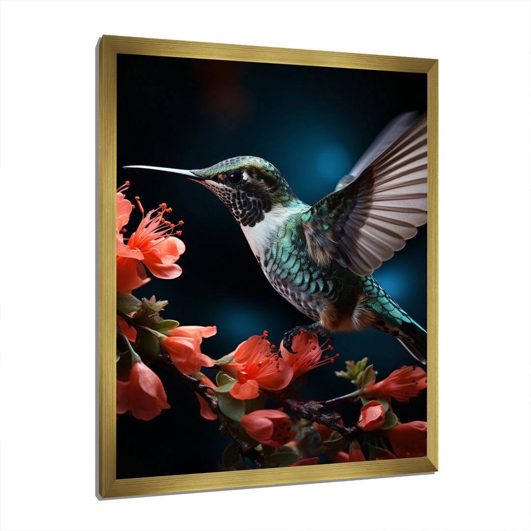 Teal Coral Hummingbird Portrait Vibrant - Teal Hummingbird Wall Art
