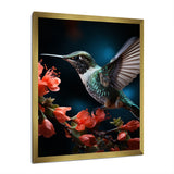 Teal Coral Hummingbird Portrait Vibrant - Teal Hummingbird Wall Art