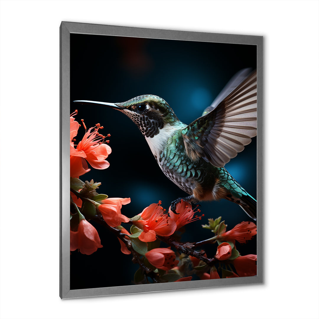 Teal Coral Hummingbird Portrait Vibrant - Teal Hummingbird Wall Art