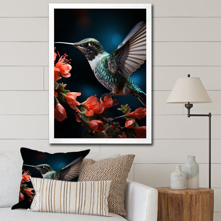 Teal Coral Hummingbird Portrait Vibrant - Teal Hummingbird Wall Art