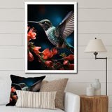 Teal Coral Hummingbird Portrait Vibrant - Teal Hummingbird Wall Art