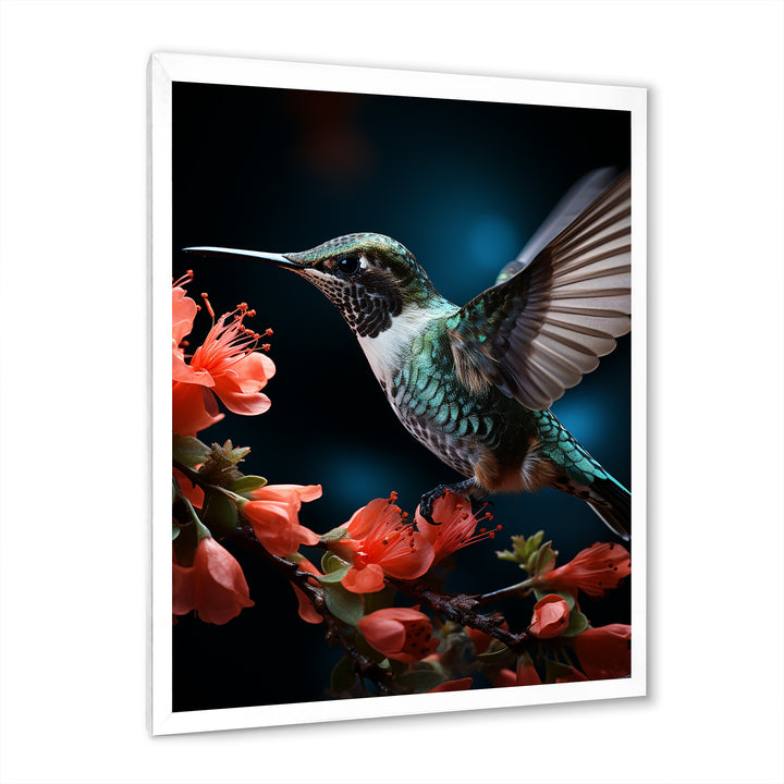 Teal Coral Hummingbird Portrait Vibrant - Teal Hummingbird Wall Art