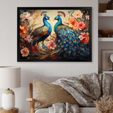 Blue Coral Indian Art Dancing Peacocks I - People Canvas Wall Art