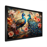 Blue Coral Indian Art Dancing Peacocks I - People Canvas Wall Art