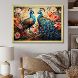 Blue Coral Indian Art Dancing Peacocks I - People Canvas Wall Art