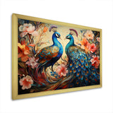 Blue Coral Indian Art Dancing Peacocks I - People Canvas Wall Art