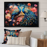 Blue Coral Indian Art Dancing Peacocks II - People Canvas Wall Art