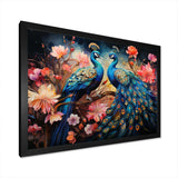 Blue Coral Indian Art Dancing Peacocks II - People Canvas Wall Art