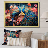 Blue Coral Indian Art Dancing Peacocks II - People Canvas Wall Art