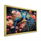 Blue Coral Indian Art Dancing Peacocks II - People Canvas Wall Art