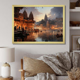 Beige Grey Indian Art Ghats Of - People Canvas Wall Art