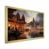 Beige Grey Indian Art Ghats Of - People Canvas Wall Art