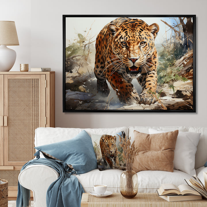 Leopard Silent Attack - Leopard Bedroom Wall Art