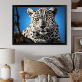 Blue Monochrome Leopard Portrait - Leopard Canvas Wall Art