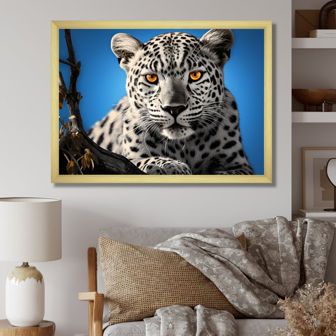 Blue Monochrome Leopard Portrait - Leopard Canvas Wall Art