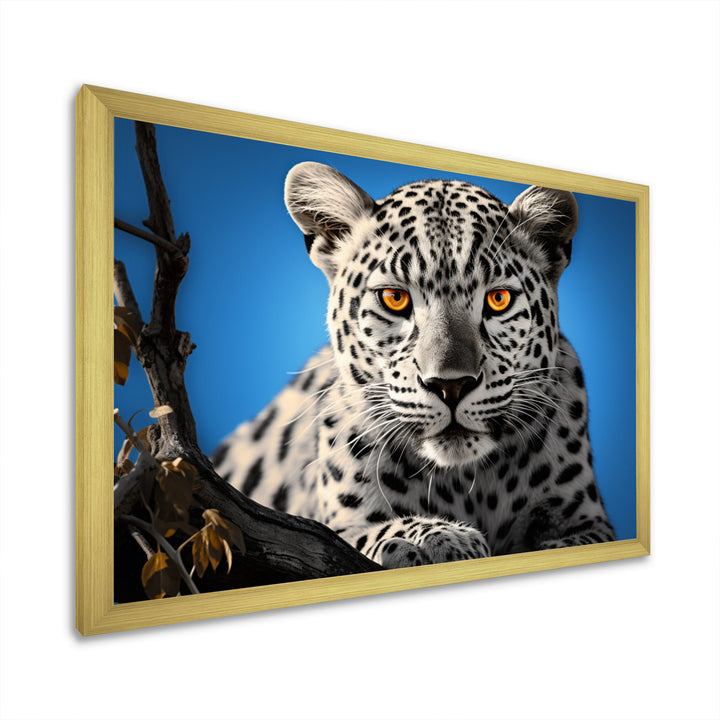 Blue Monochrome Leopard Portrait - Leopard Canvas Wall Art