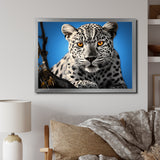 Blue Monochrome Leopard Portrait - Leopard Canvas Wall Art