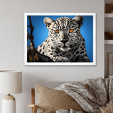 Blue Monochrome Leopard Portrait - Leopard Canvas Wall Art